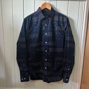 Banana Republic Factory Navy Patchwork Print Causal Button-Down Shirt S